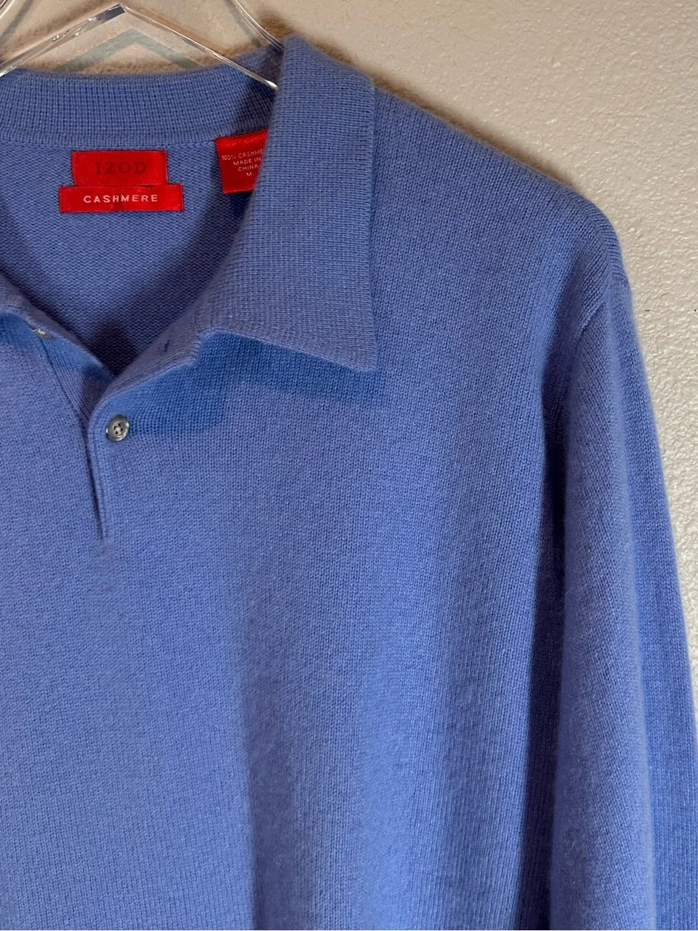 Vintage IZOD Men's Medium Blue Cashmere Polo Style Sweater